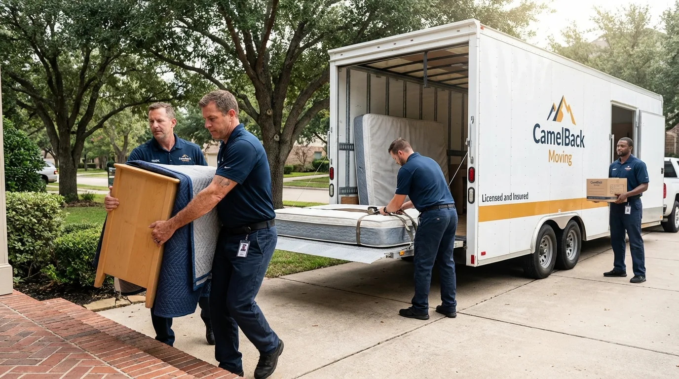 Crew loading residential truck for cross-state move from McAdoo, PA